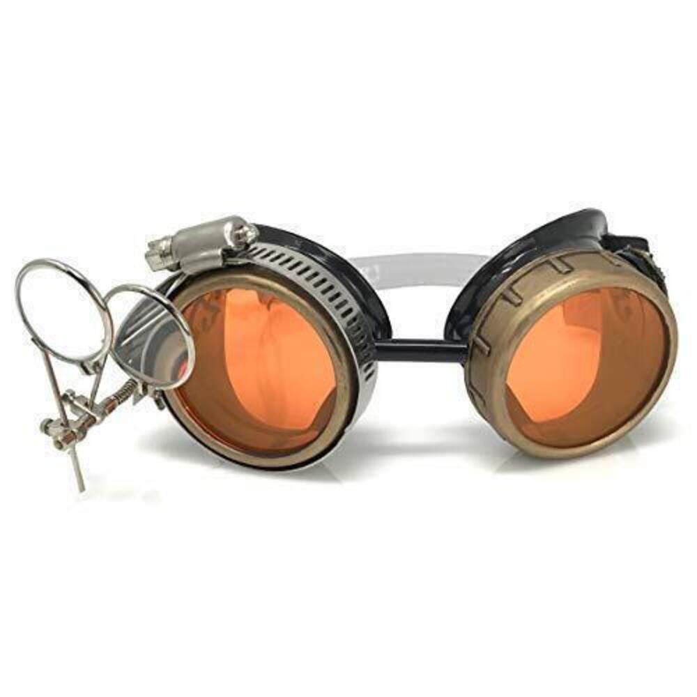 4280 Steampunk Victorian Style Goggles with Compass Design, Neon Orange